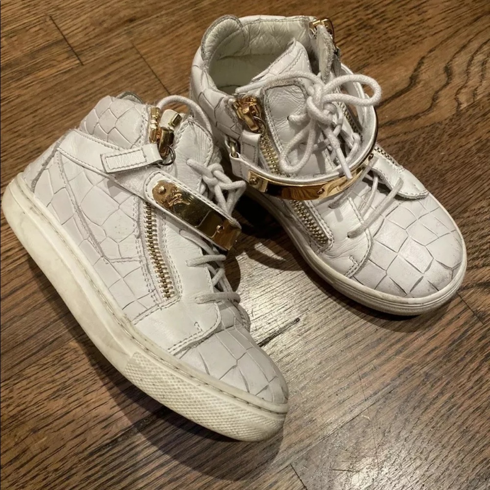 Giuseppe Zanotti Kids Unisex White Crocodile-Embossed Sneakers Boots 27 10.5